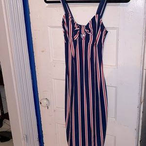 Blue, red, and white strapped dress